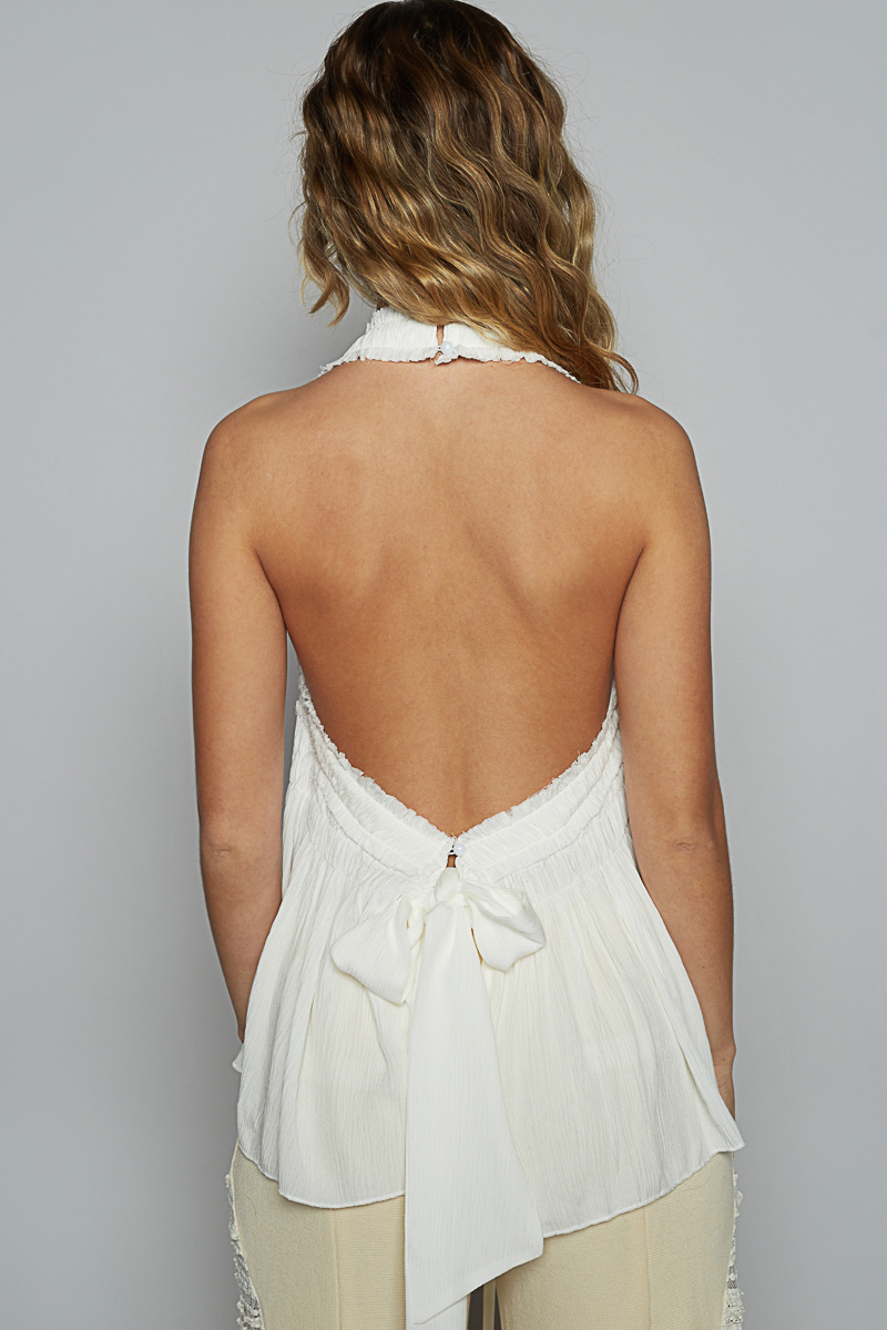 Backless Halter Sleeveless Top with Smocking Shirring Detail