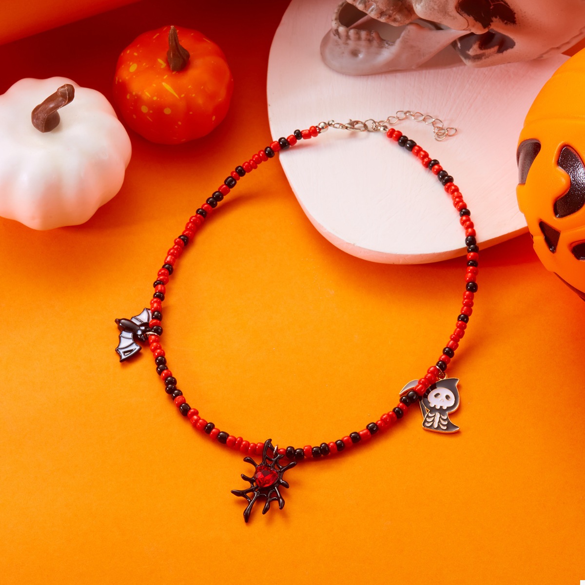 Halloween Spider Web Beaded Necklace