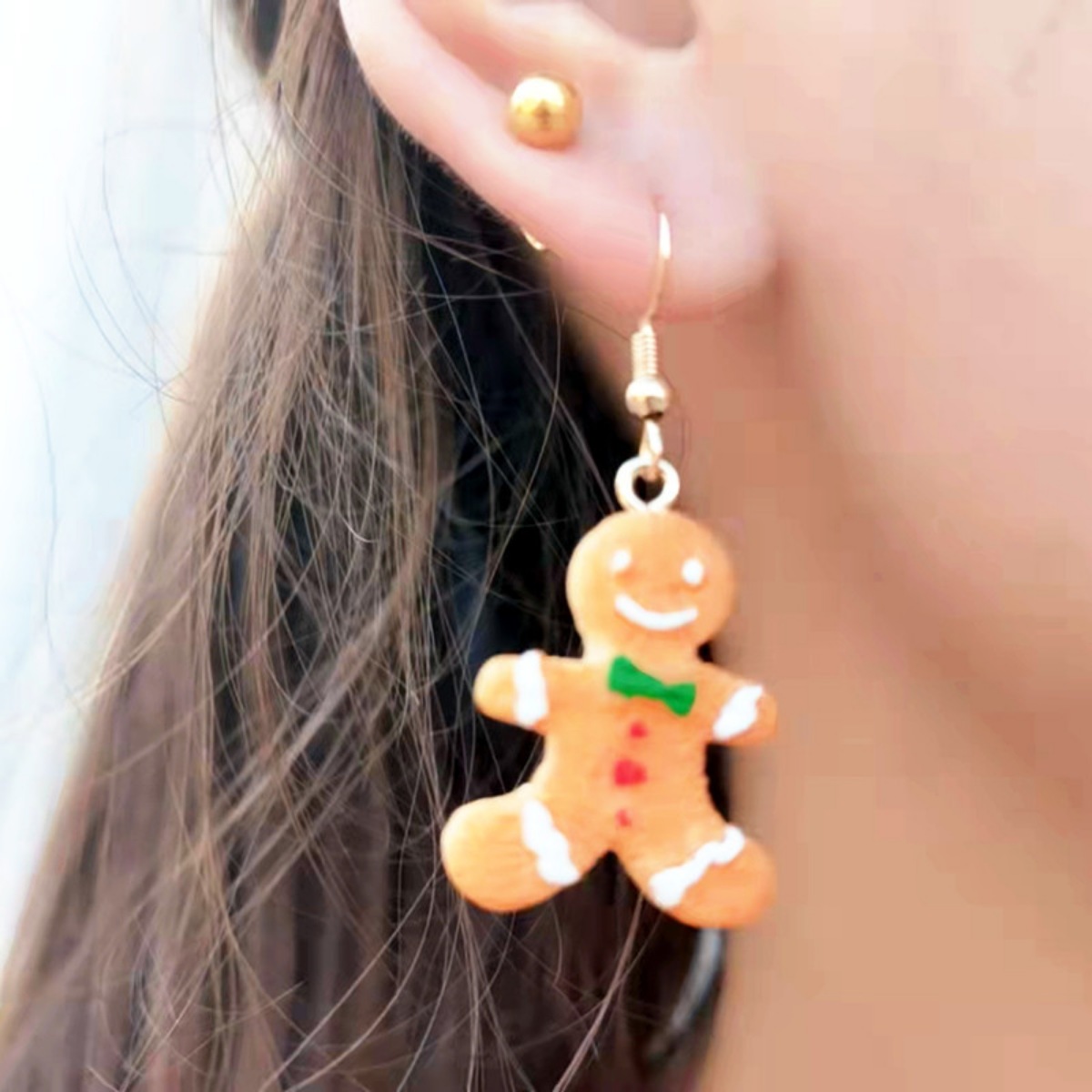 Christmas Gingerbread Man Drop Earrings