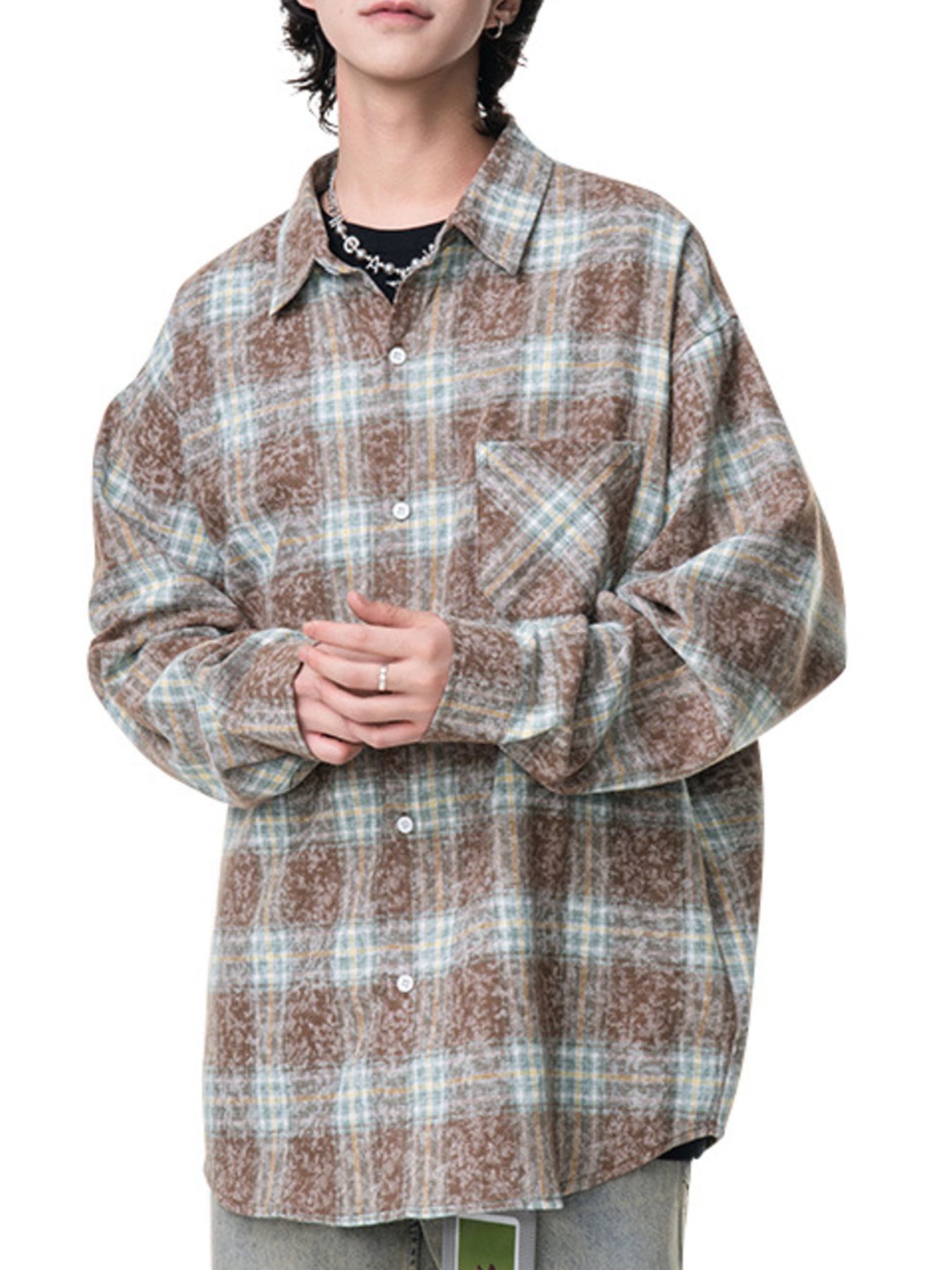 Men's Plus Size Plaid Button Up Long Sleeve Shirt