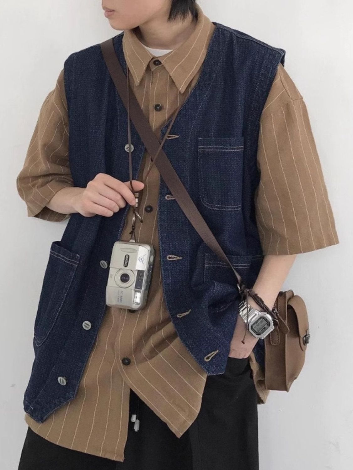 Men's Plus Size Button Up V-Neck Denim Vest