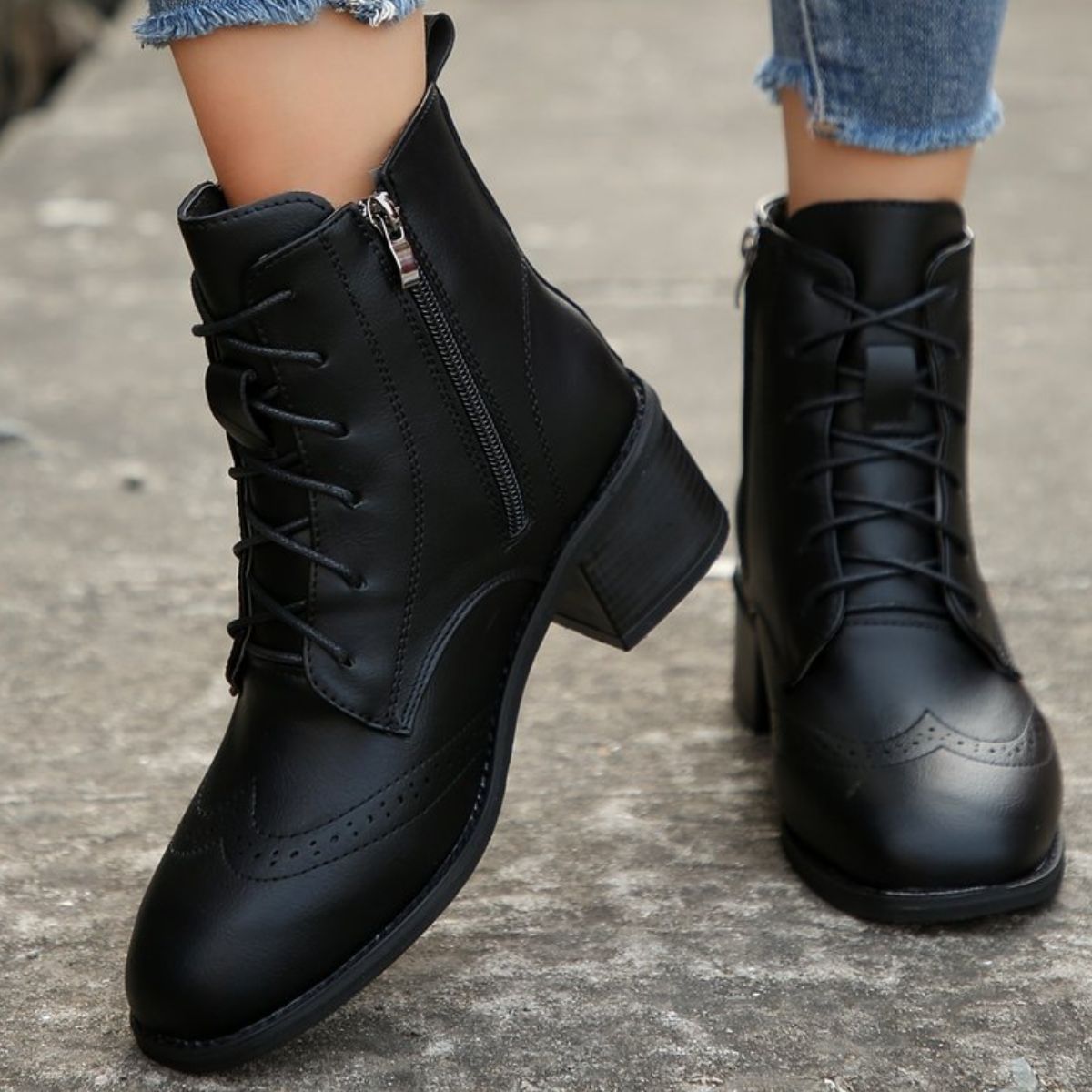 Lace-Up Ankle Boots with Zipper