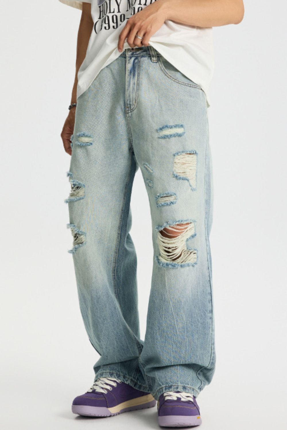 Men's Full Size Wide Leg Distressed Jeans Plus Size