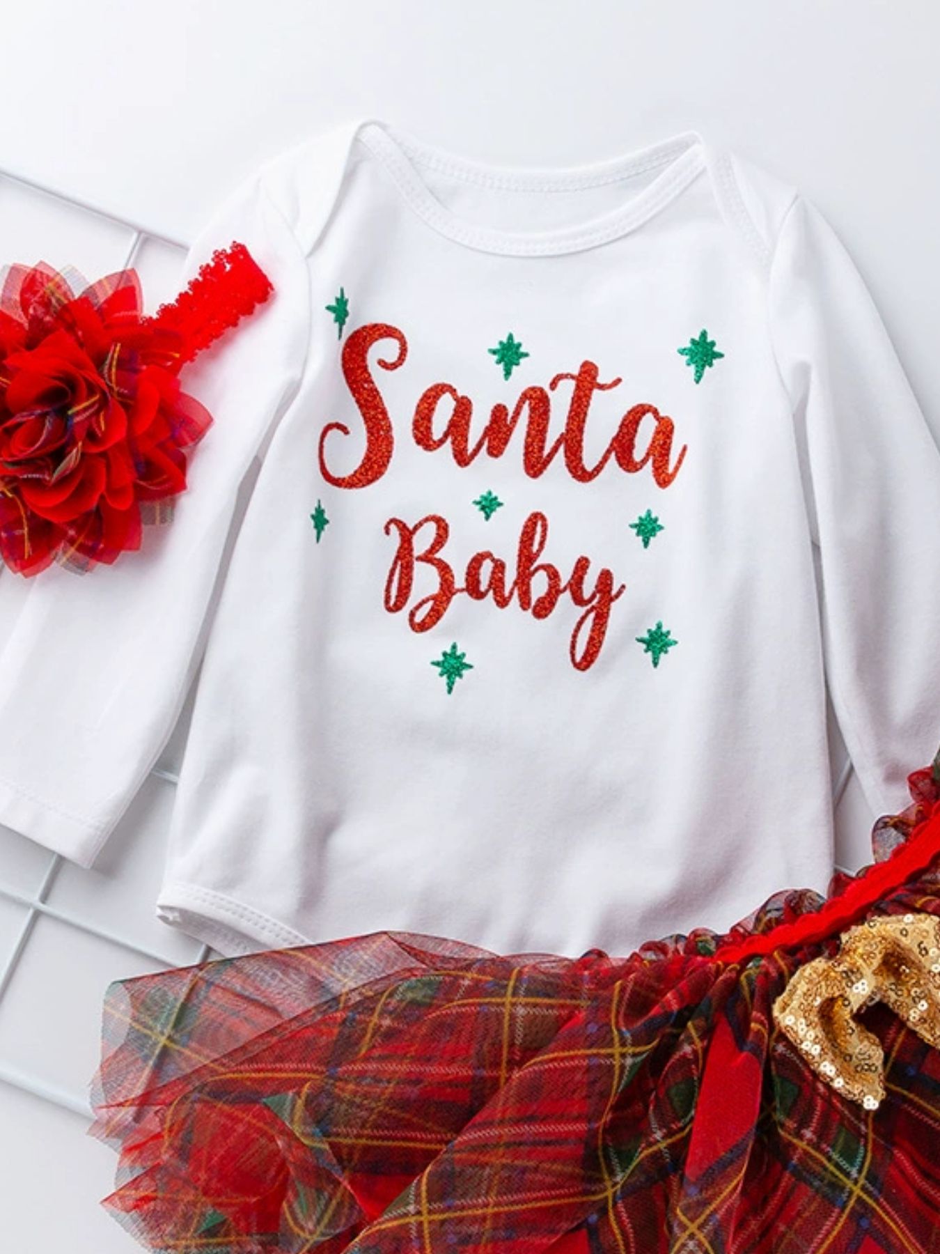 Children's Christmas Santa Baby Outfit Set with Headband