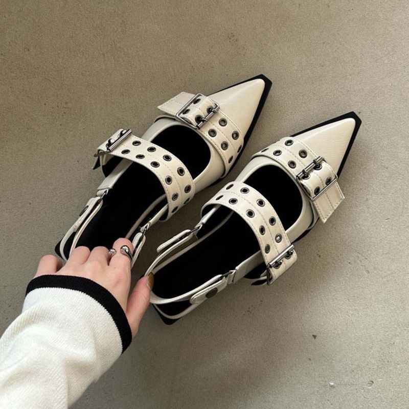 Point Toe Eyelet Buckle Slip-Ons