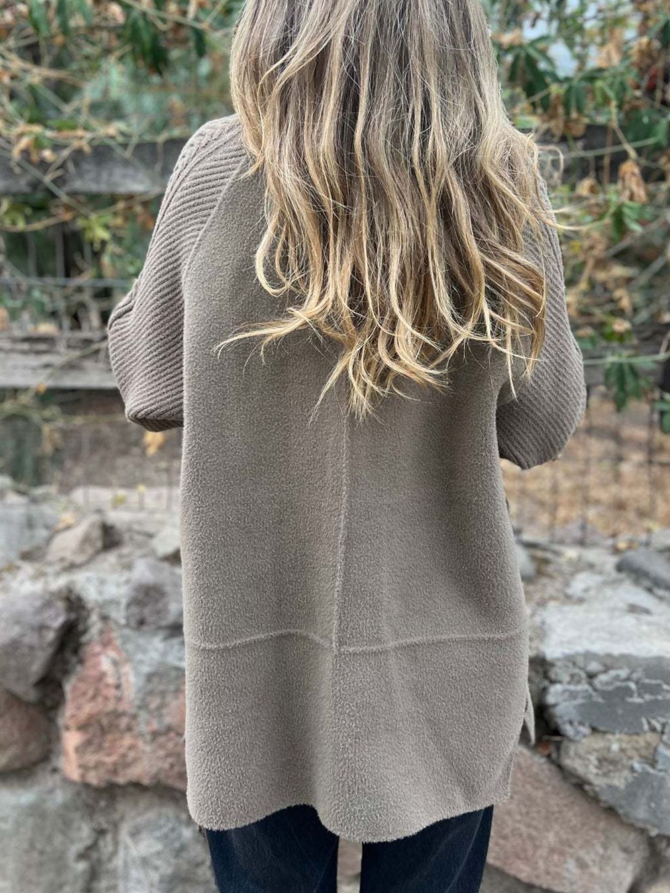 Full Size Texture Knit Longline Coat Plus Size