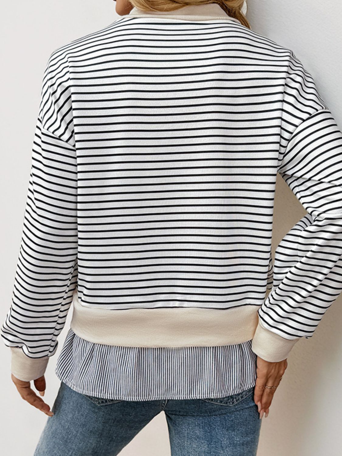 Faux Layered Striped Long Sleeve Sweatshirt