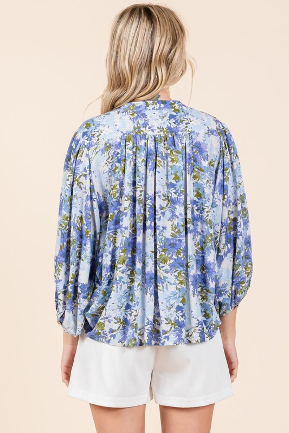 Flower Print Batwing Sleeve Button Down Blouse