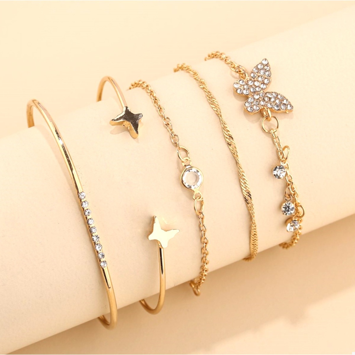 5 Piece 18K Gold-Plated Butterfly Bracelet