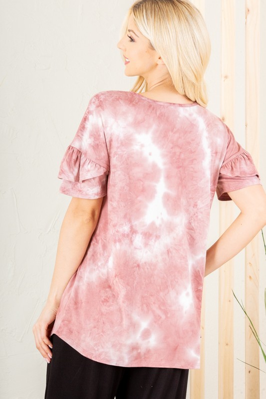 Full Size Ruffled Sleeve Tie Dye Top Plus Size