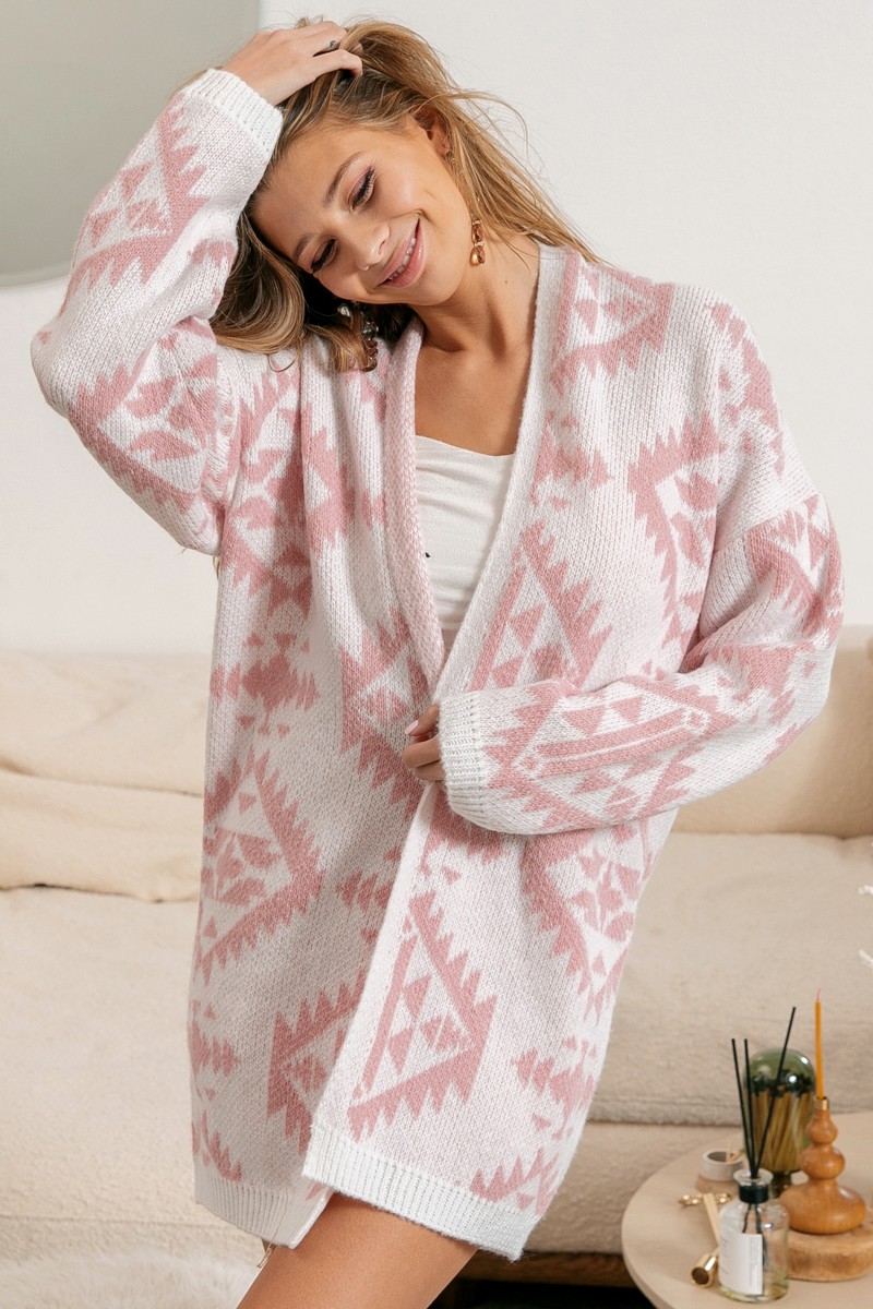 Aztec Pattern Open Front Cardigan