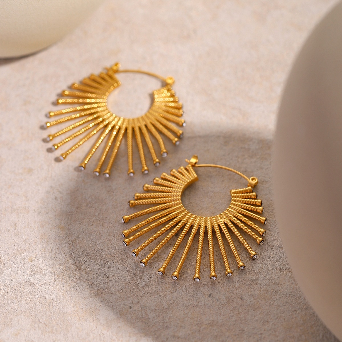Golden Sunburst Fan Hoop Earrings