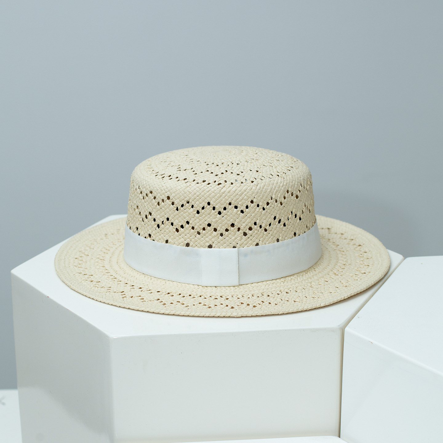 Woven Straw Boater Hat with Ribbon 3