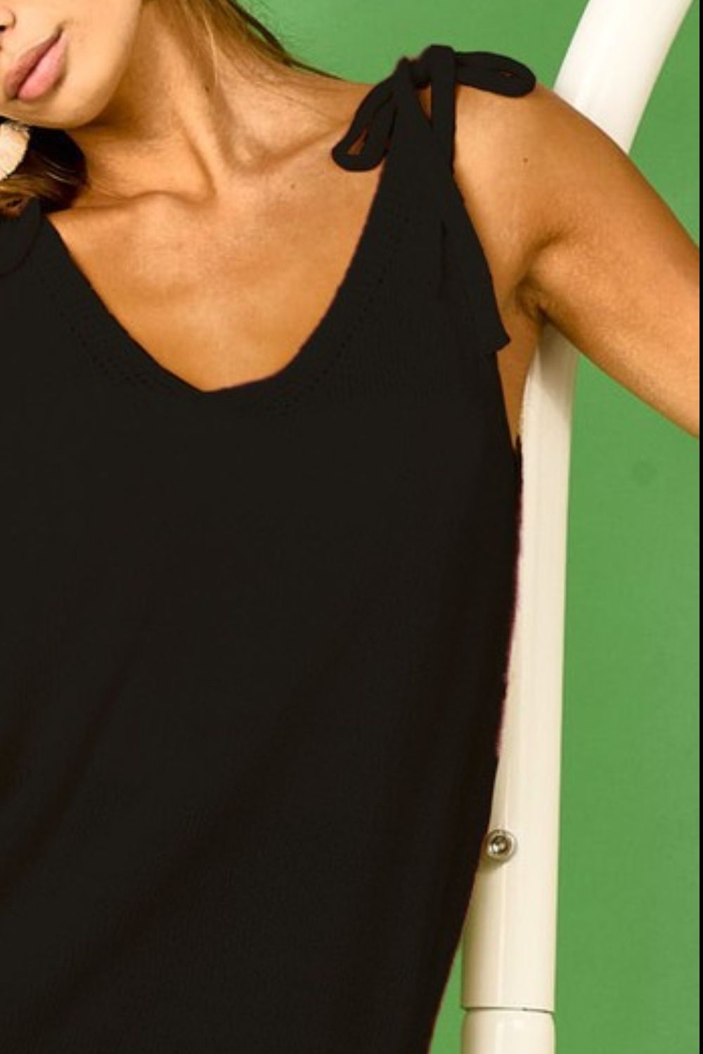 Tied Shoulder Solid Knit Top