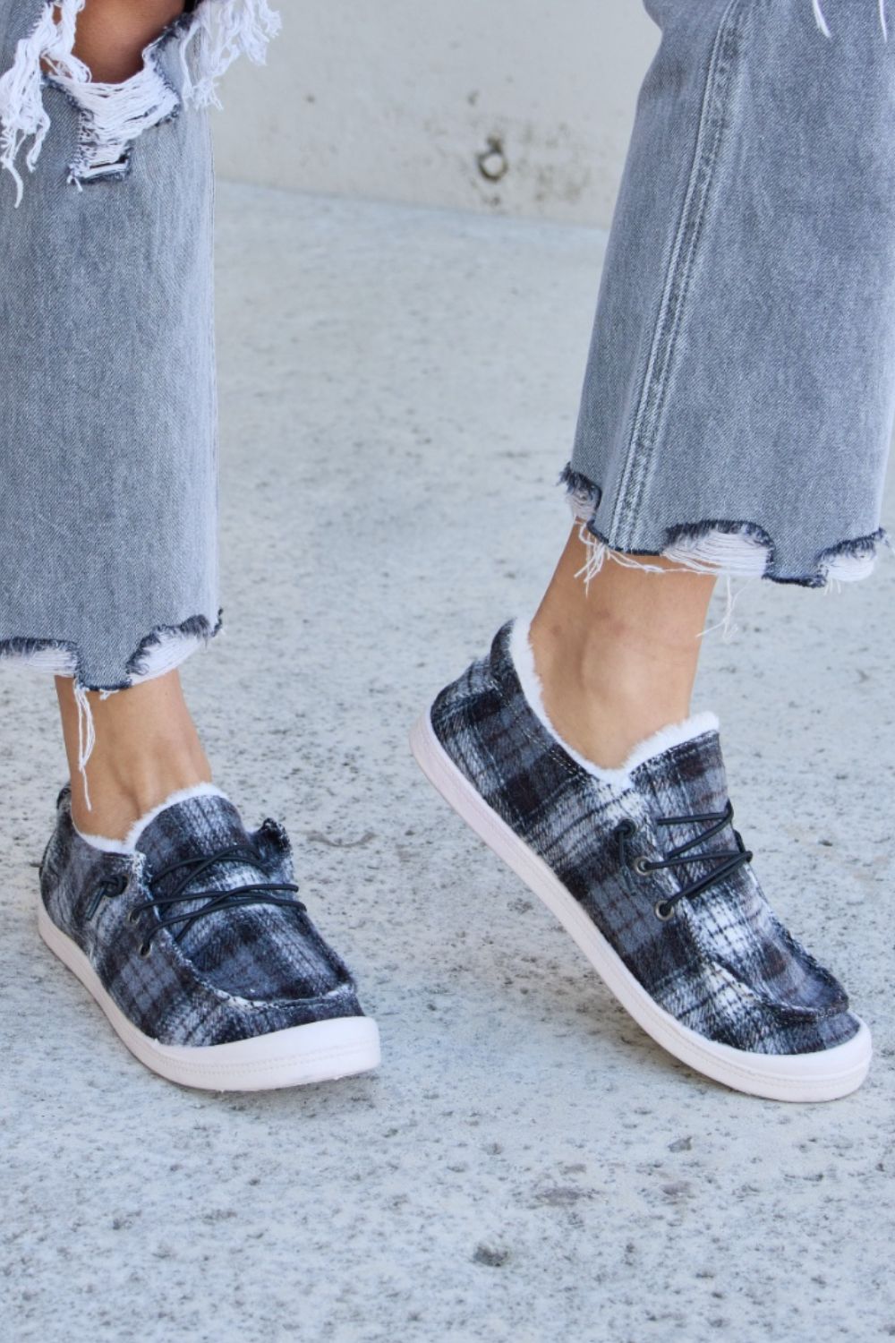 Plaid Plush Flat Sneakers