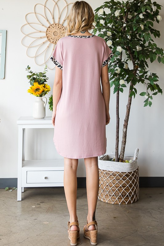 Full Size Solid Color Block and Animal Mini Dress Plus Size