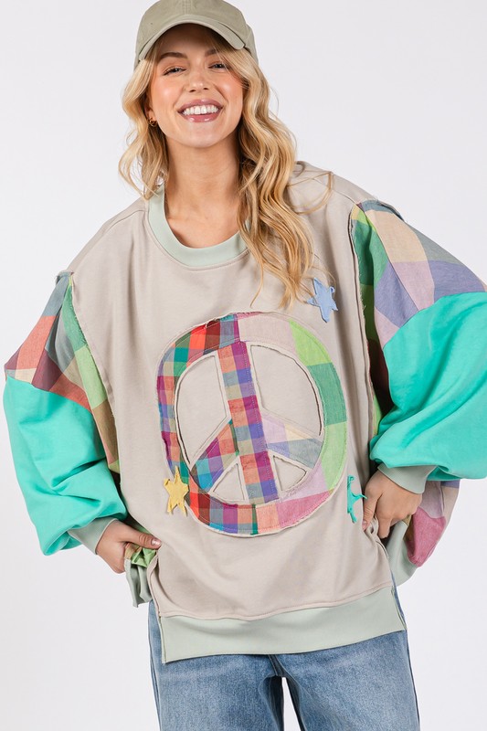 Contrast Peace Patch Dropped Shoulder Sweatshirt