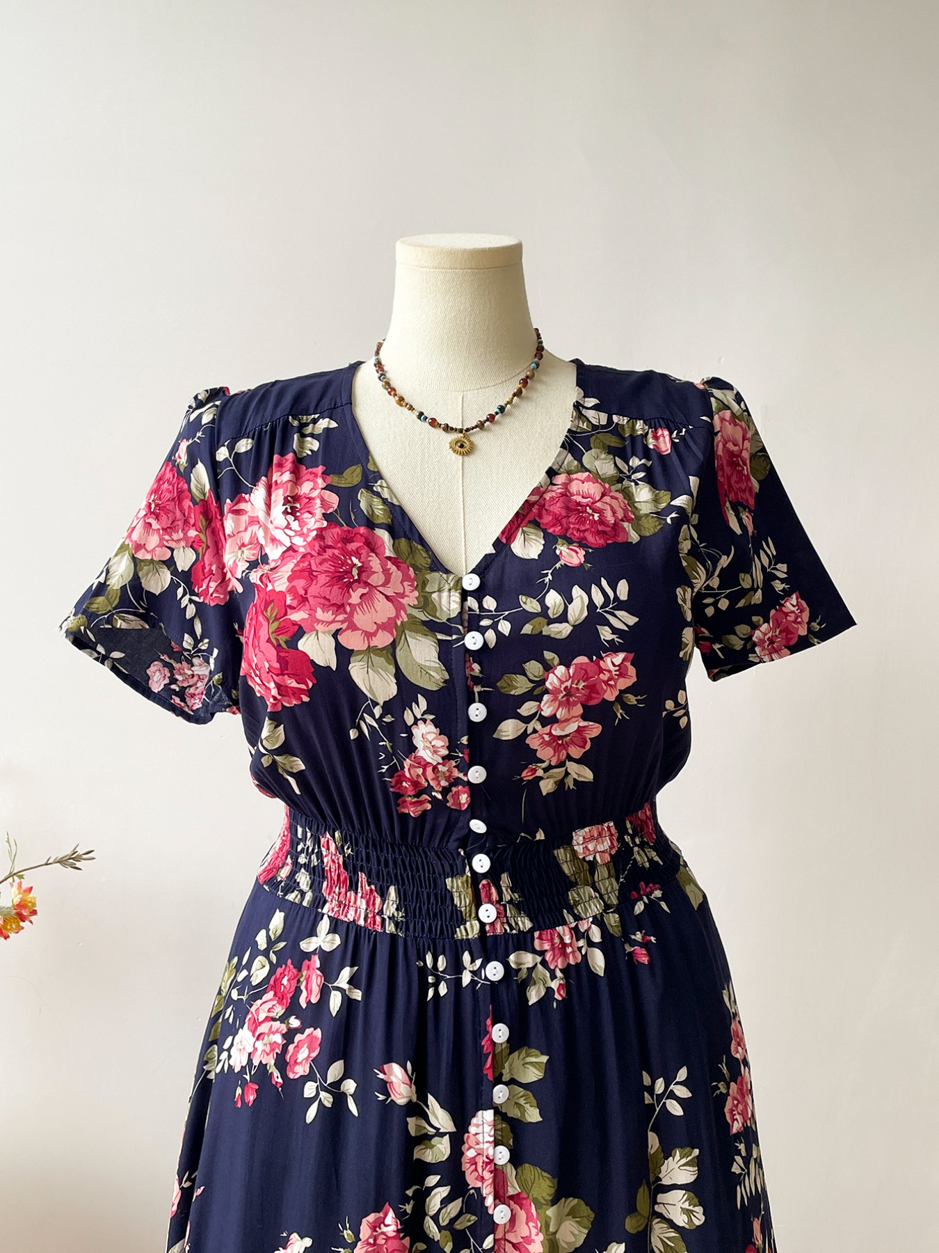Plus Size Floral Print Short Sleeves V-Neck Dress