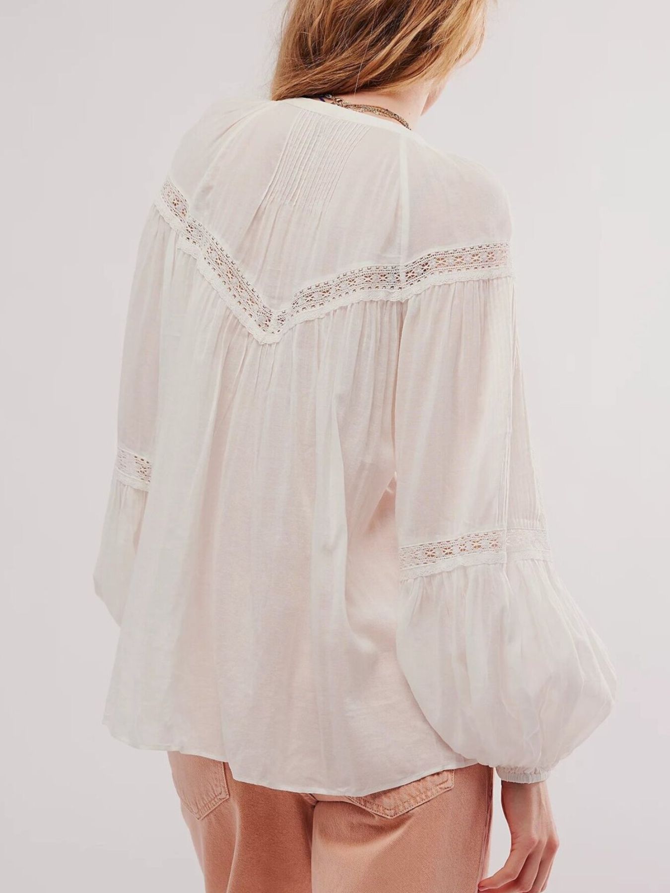 Lace Trim Balloon Sleeve Blouse