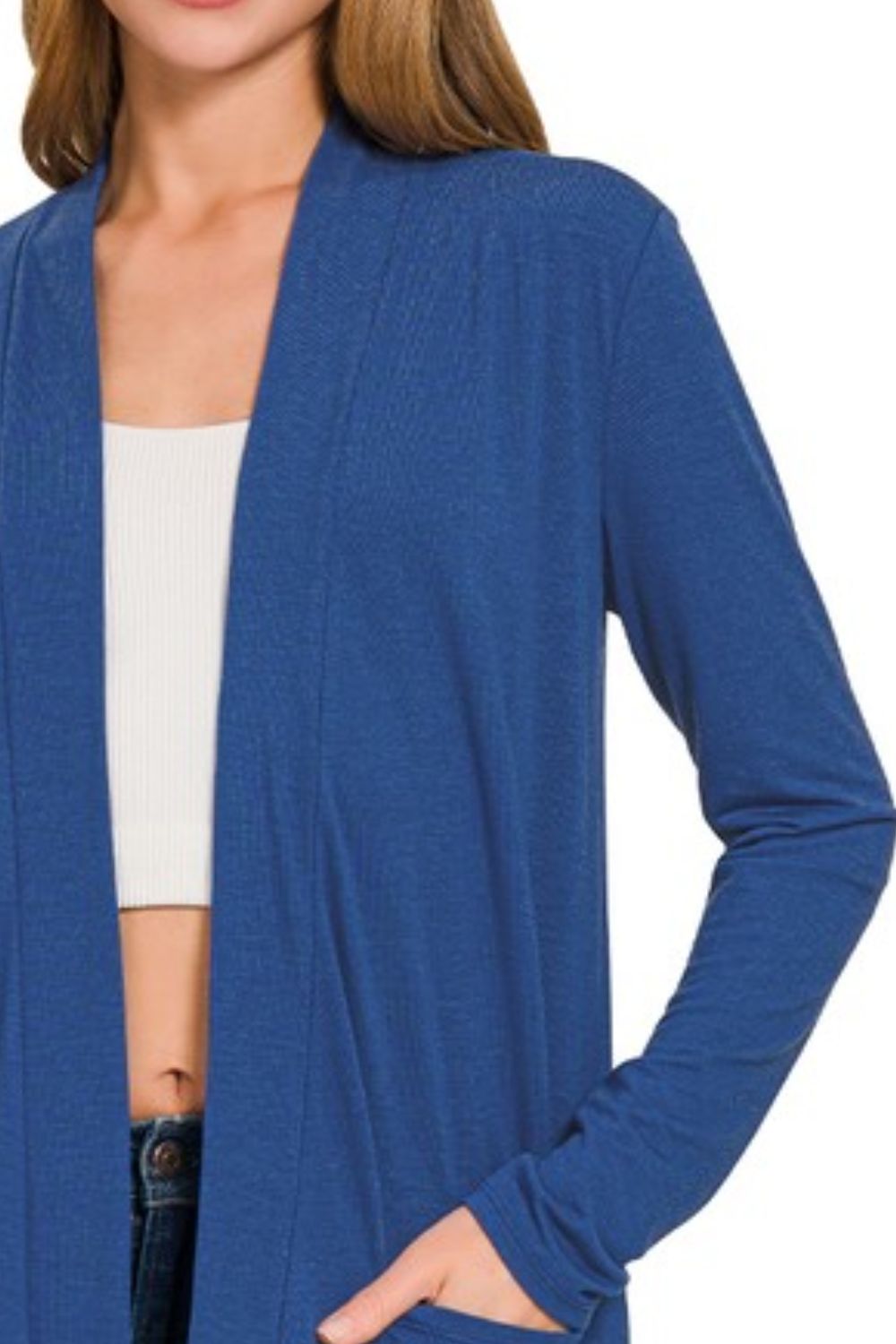 Slouchy Lightweight Open Front Pocket Cardigan