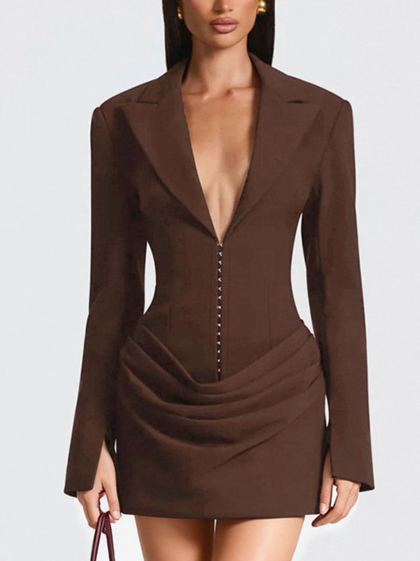 Full Size Blazer-Style Long Sleeve Mini Dress Plus Size