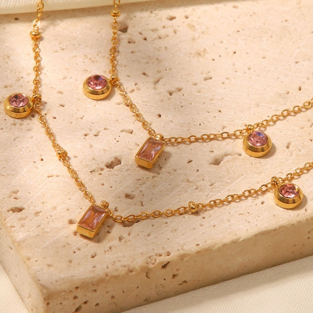 18K Gold-Plated Rhinestone Geometric Adjustable Necklace