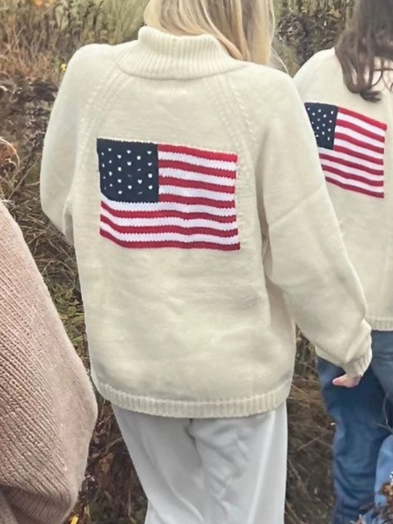 USA Flag Chunky Knit Button-Down Cardigan