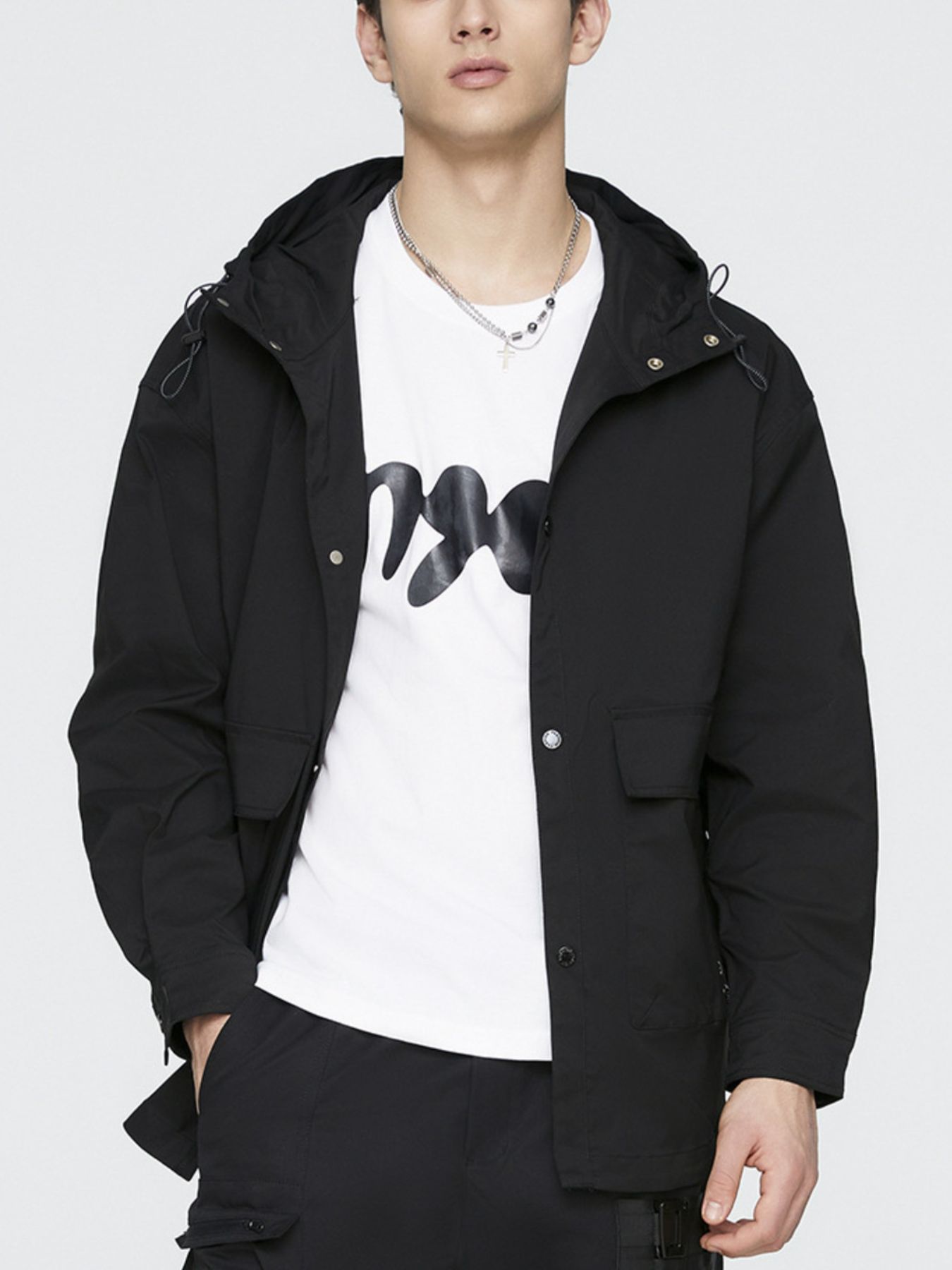 Men's Plus Size Urban Style Hooded Snap Down Jacket