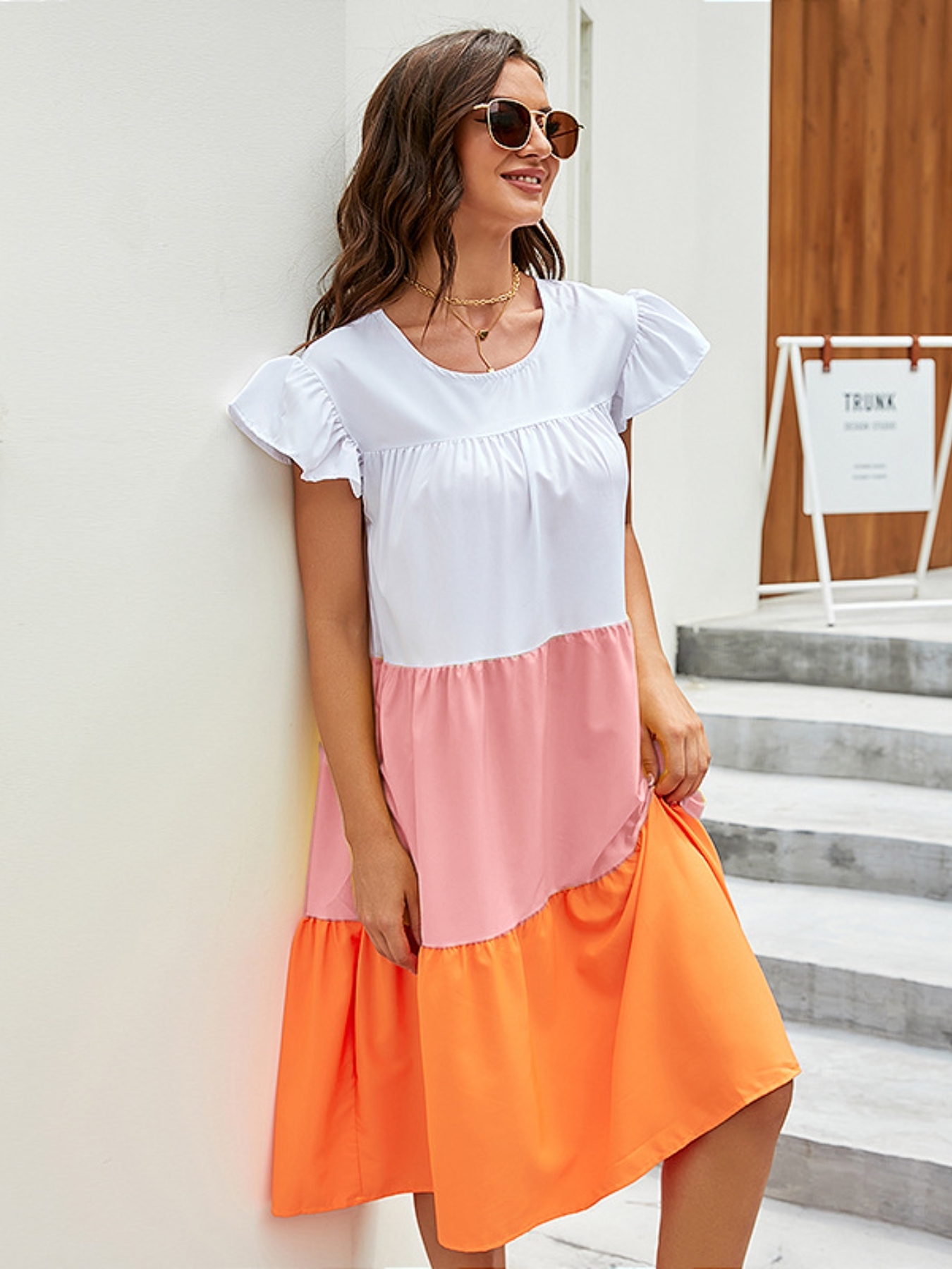 Plus Size Color Block Tiered Ruffle Summer Dress