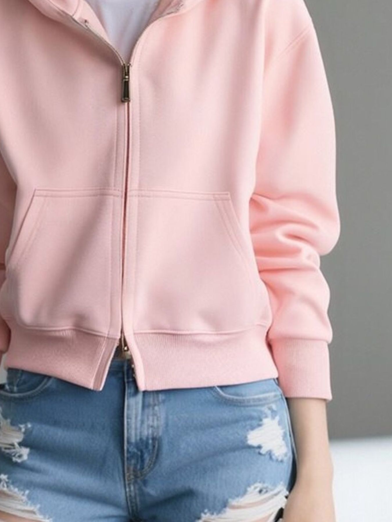 Full Size Casual Zip-Up Long Sleeve Hoodie Plus Size