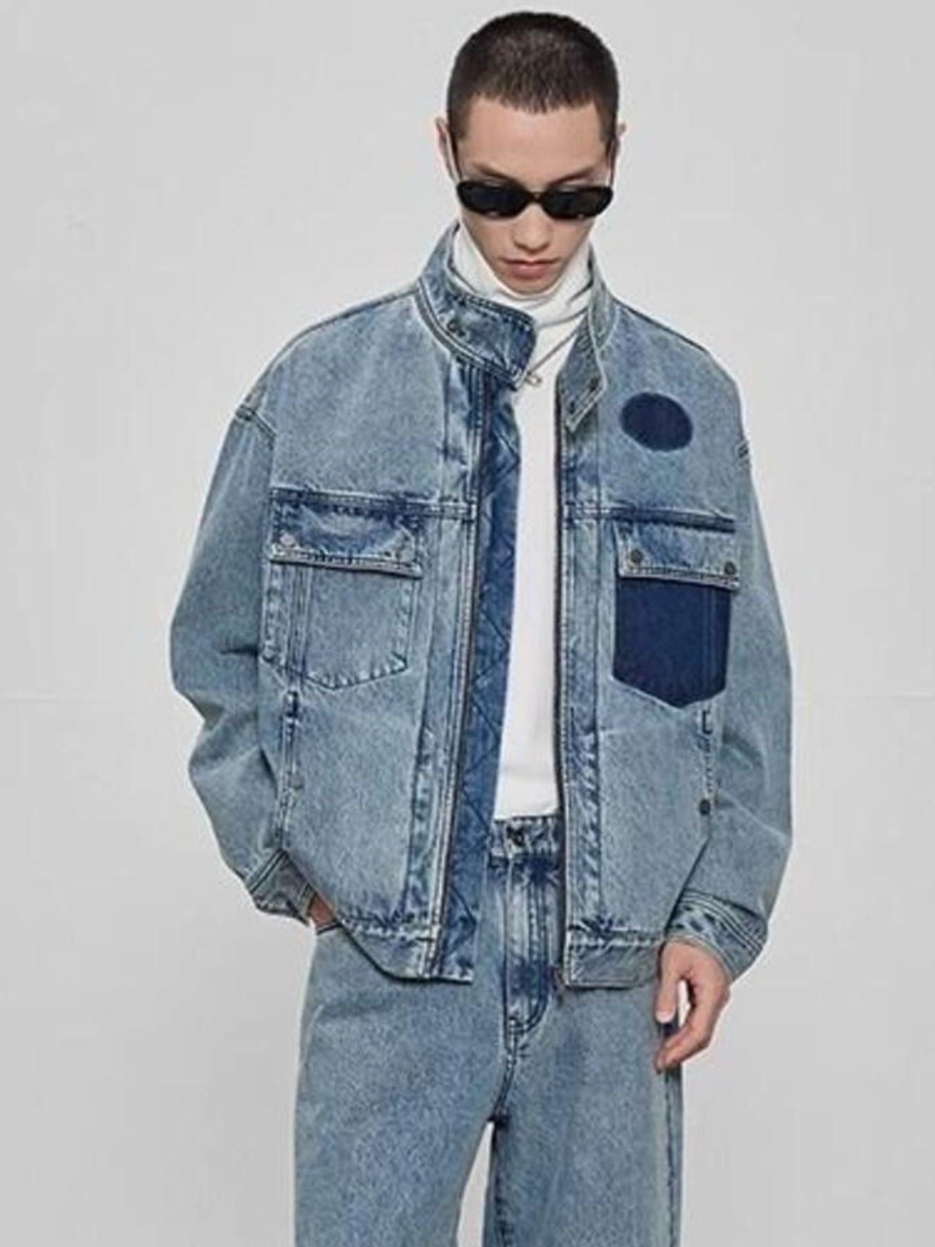 Men's Plus Size Washed Zip Up Denim Jacket