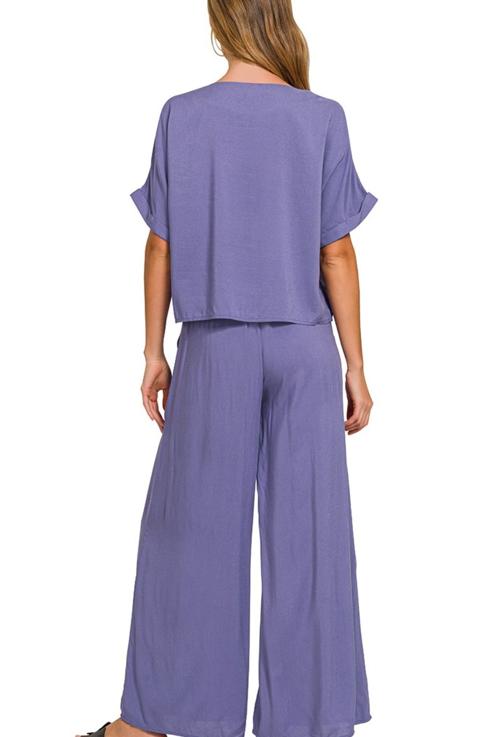 Round Neck T-Shirt and Wide Leg Pants Set