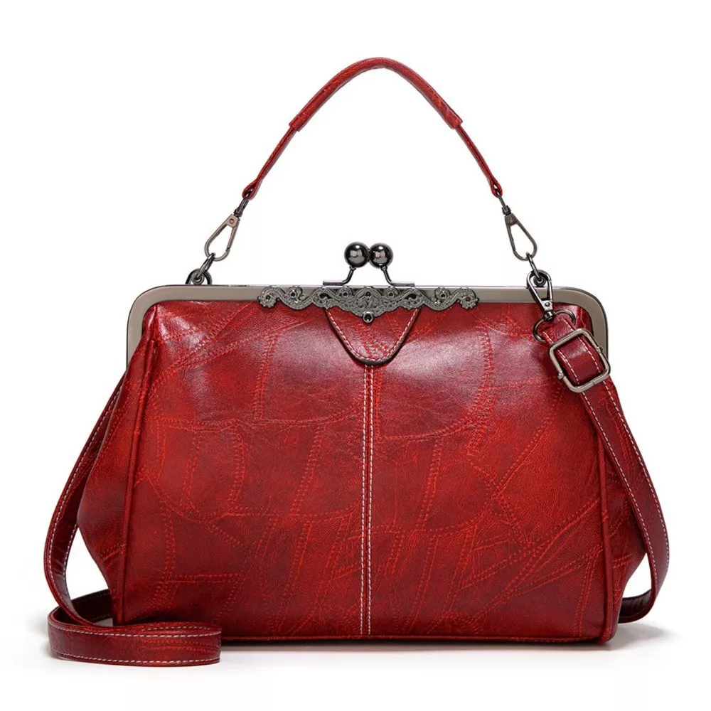 Vintage Kiss Lock Leather Handbag