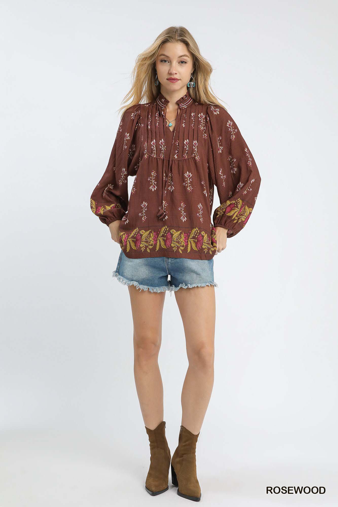 Umgee Floral Boho Peasant Blouse