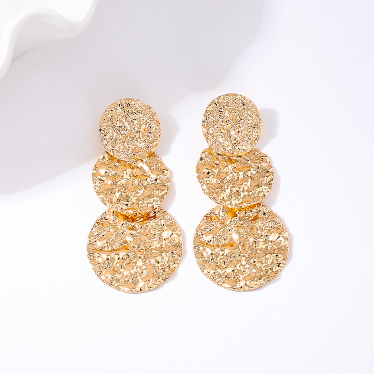 18K Gold-Plated Round Layered Textured Earrings