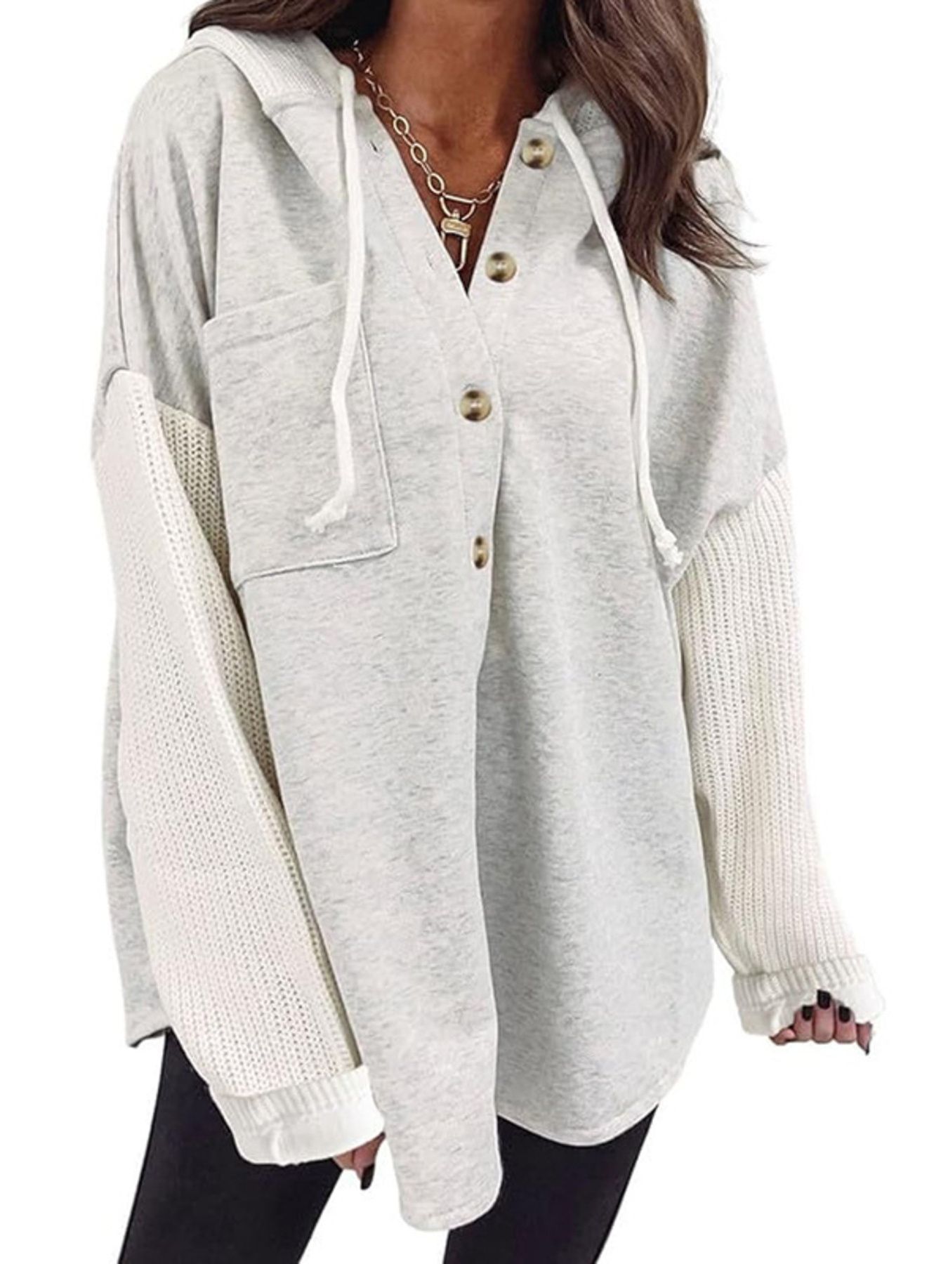Drawstring Button Front Hoodie