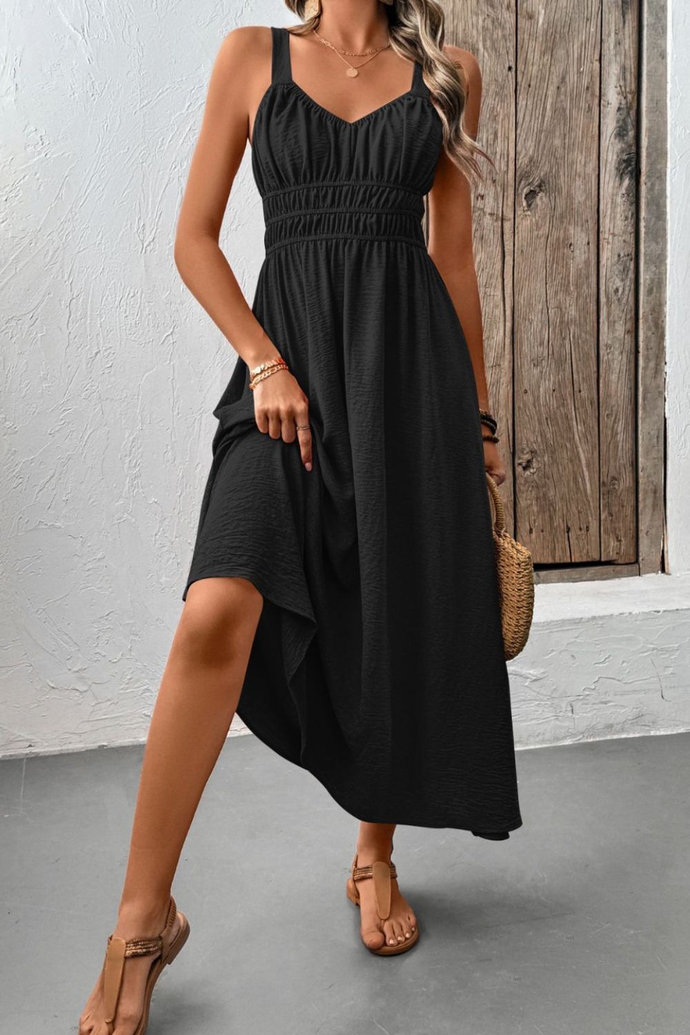 Ruched Wide Strap Cami Dress
