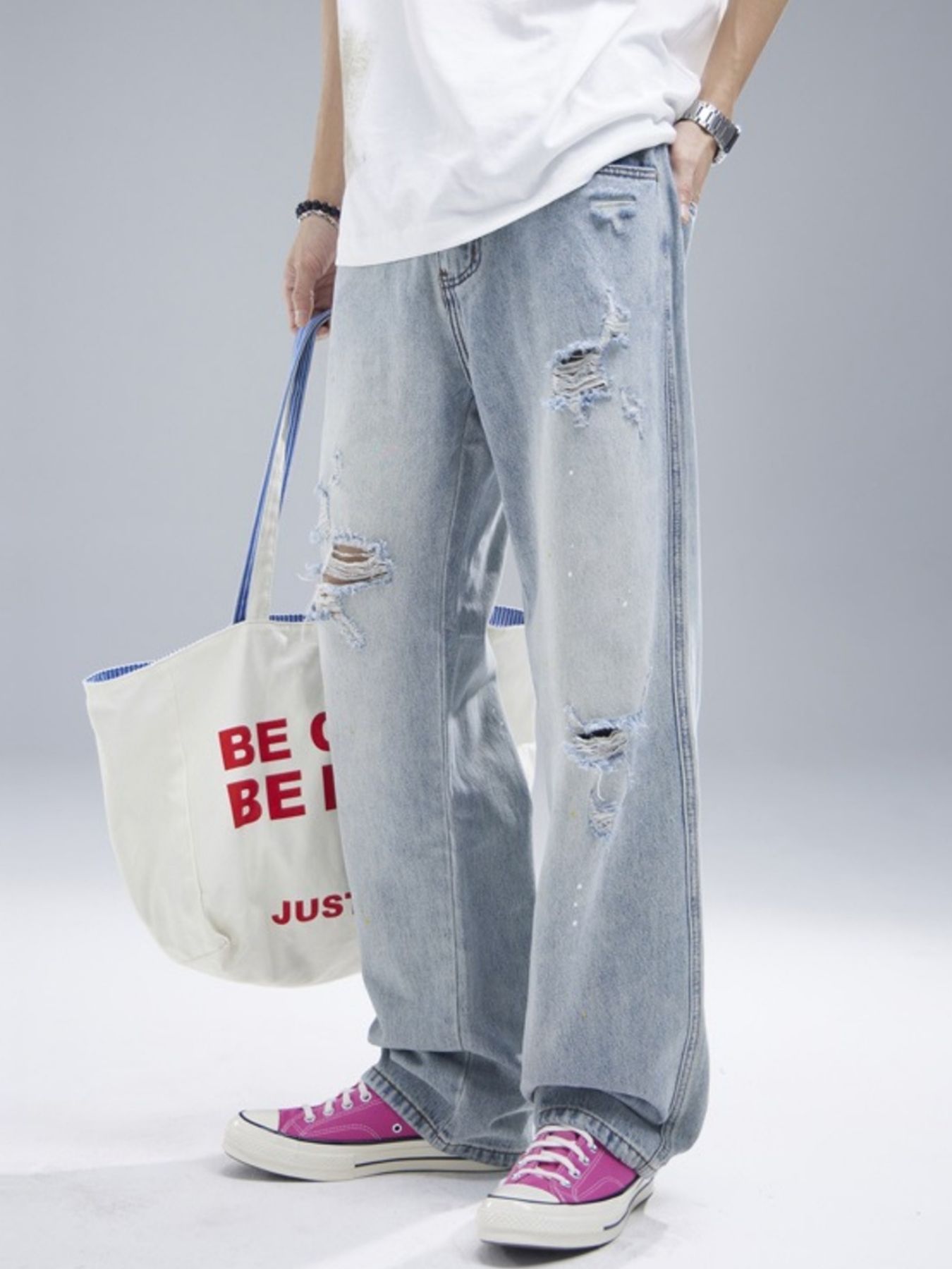 Men's Distressed Wide Leg Jeans