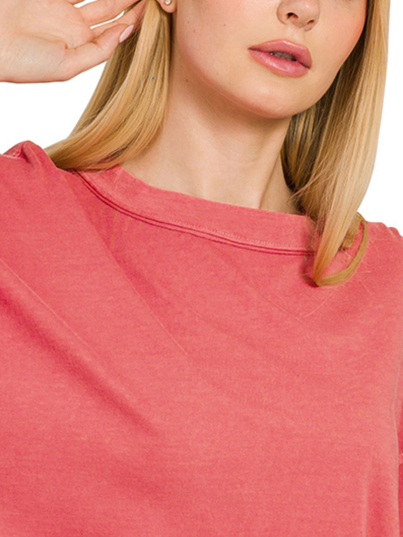 Pigment Dye Enzyme Washing Oversized Round-Neck T-Shirt