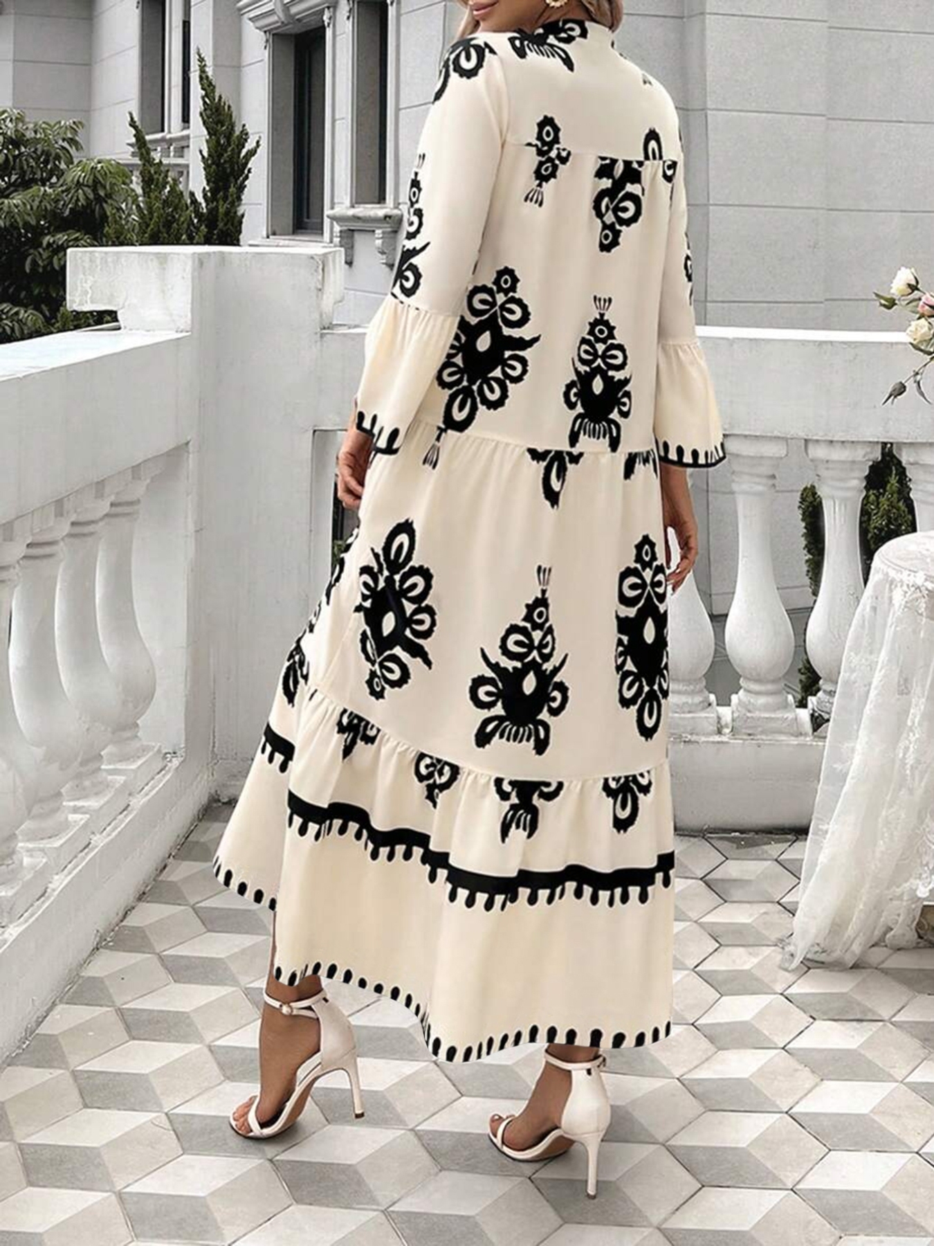 Bohemian Print Tiered Midi Dress