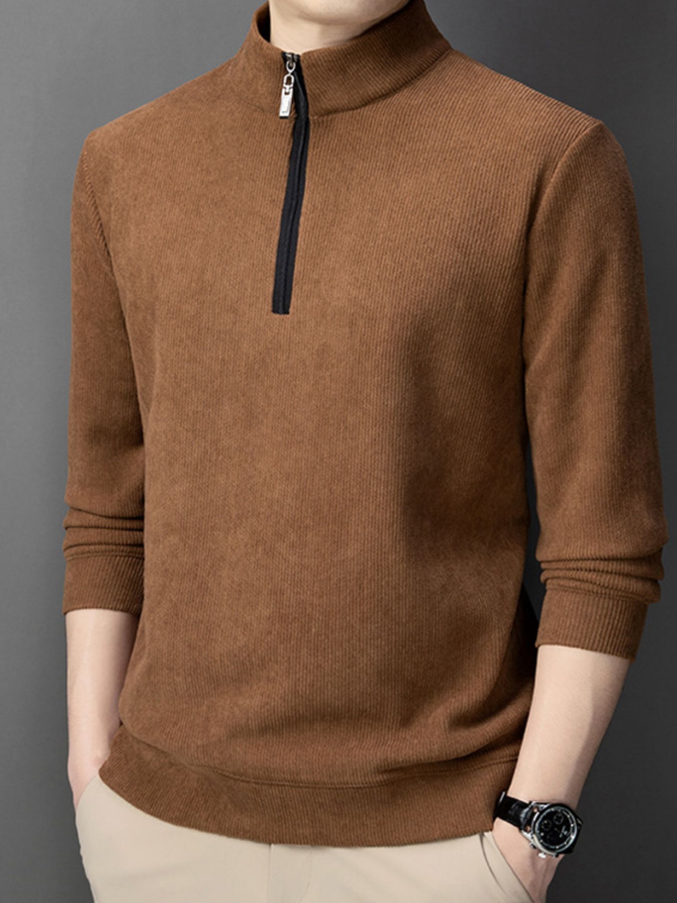 Men's Plus Size Corduroy Half-Zip Pullover Sweatshirt