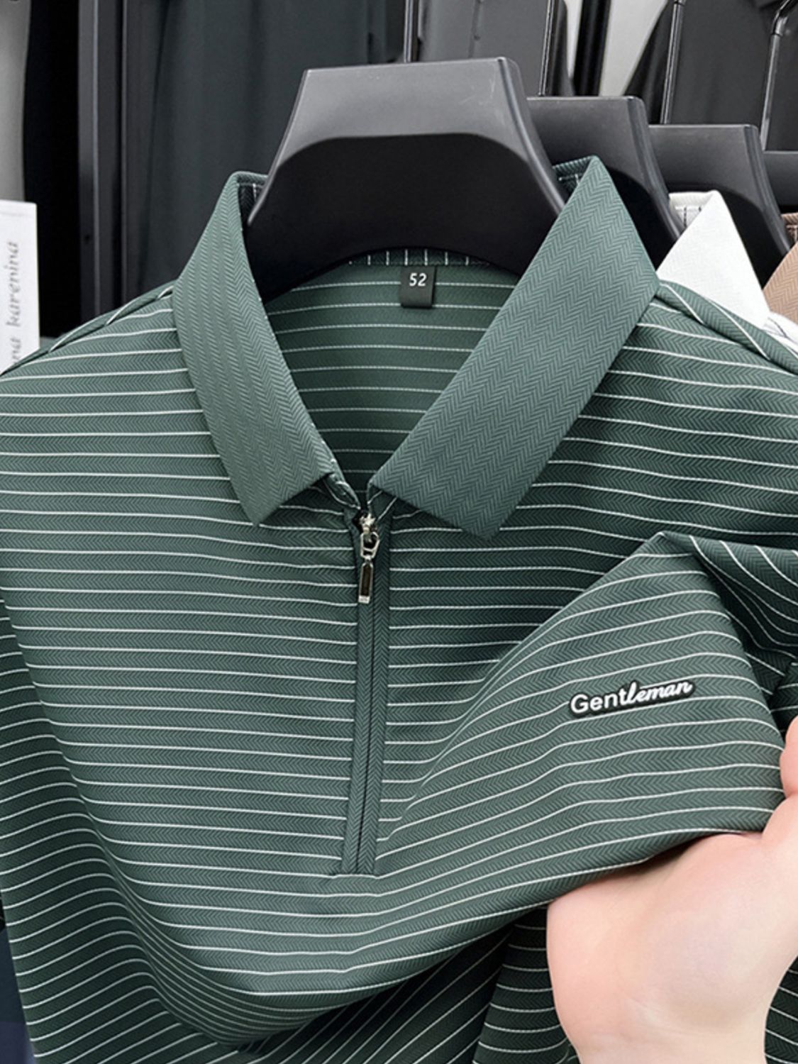 Men's Plus Size Quarter Zip Short Sleeve Striped Polo