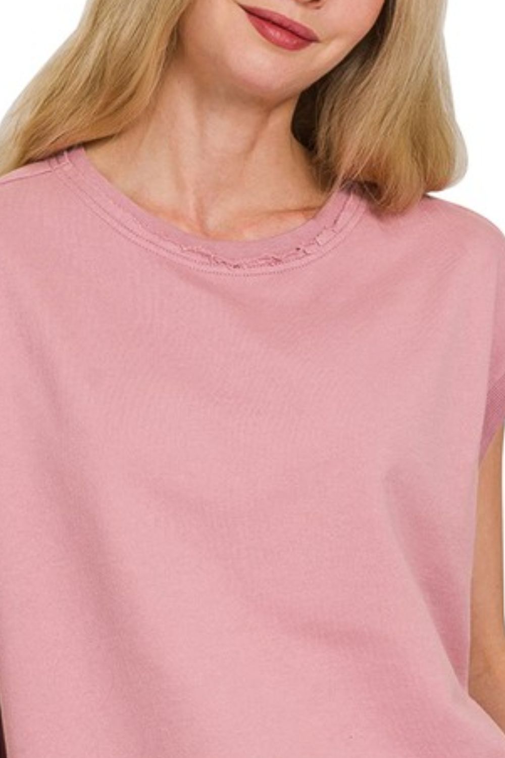 French Terry Round Neck Cap Sleeve T-Shirt