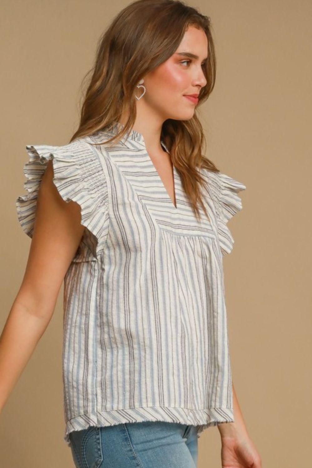 Umgee Full Size Striped Babydoll Top Plus Size