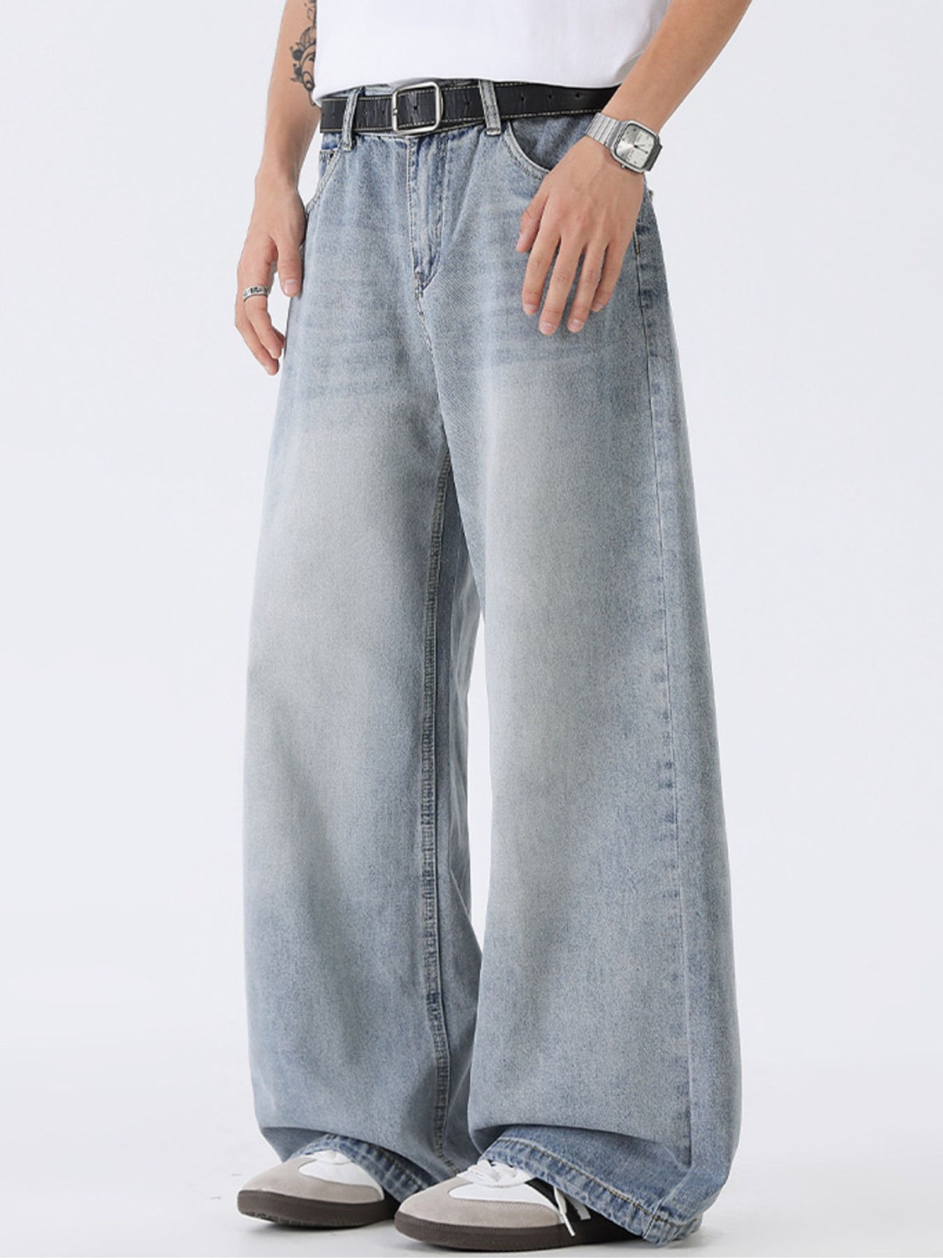 Men's Full Size Washed Wide Leg Jeans Plus Size