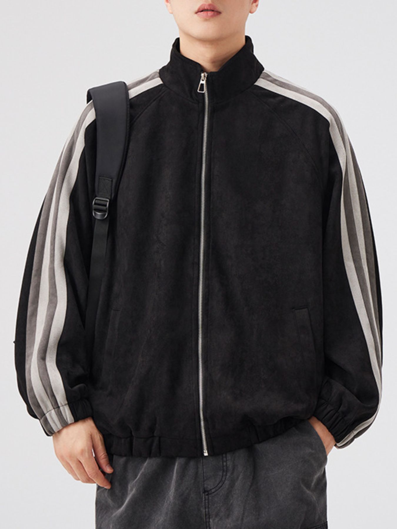 Men's Striped Shoulder Zip Up Jacket