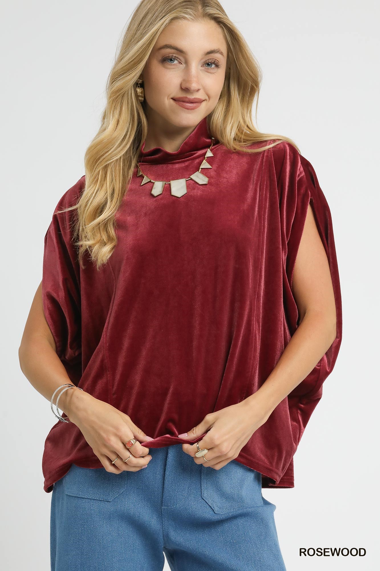 Umgee Velvet Mock Neck Sleeveless Blouse