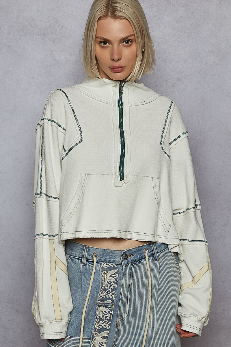 Contrast Stitching Zip Front Sweatshirt