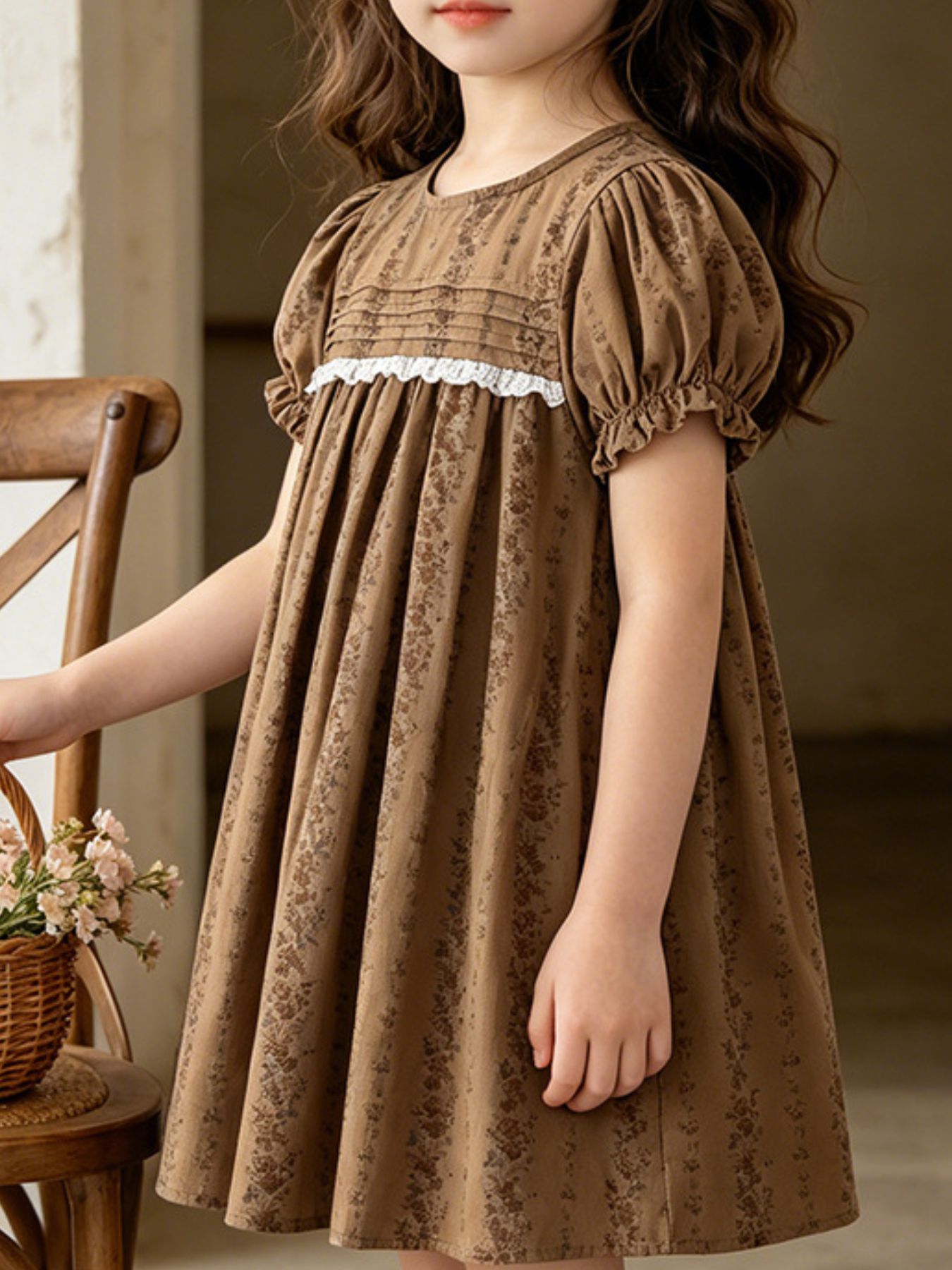 Children's Vintage Floral Puff Sleeve Dress 1