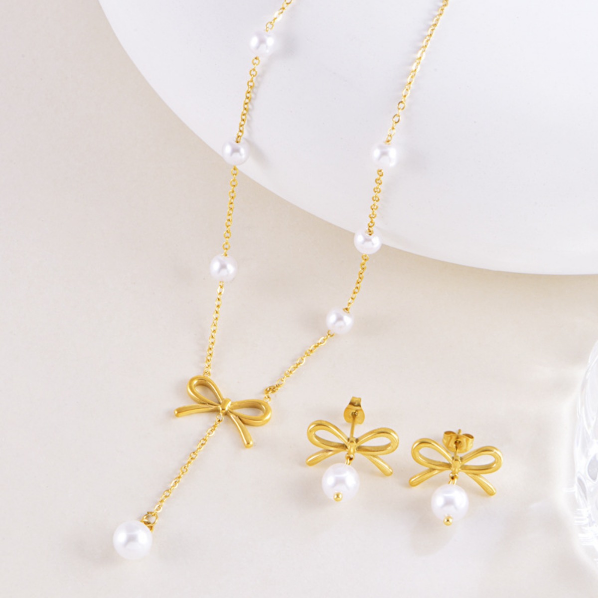 18K Gold-Plated Bowknot Pearl Jewelry Set